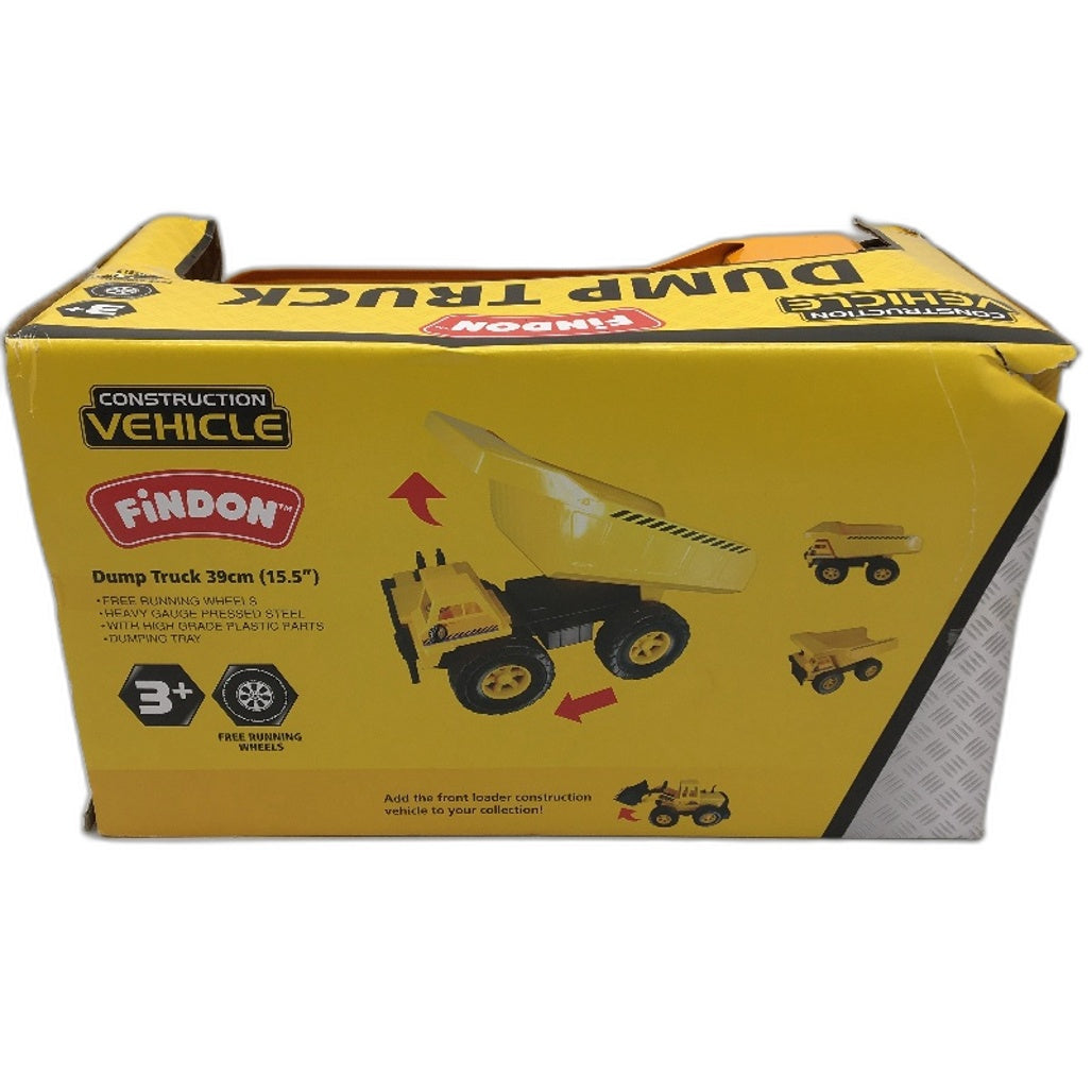 Findon Construction Vehicle Pressed Steel Yellow Dump Truck Toy 39cm NEW