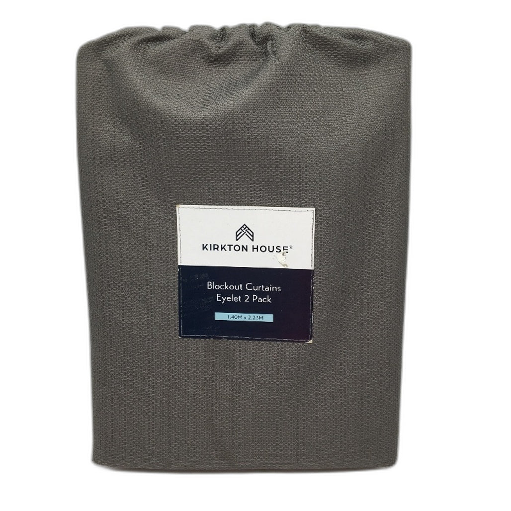 Kirkton House Blockout Charcoal Curtain Eyelet 2 Pack 1.40 x 2.23m NEW