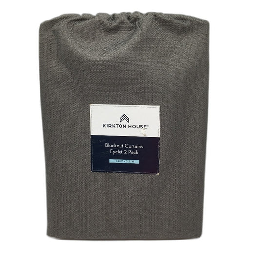 Kirkton House Blockout Charcoal Curtain Eyelet 2 Pack 1.40 x 2.23m NEW