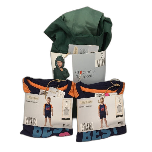 Lily & Dan Childrens Twin Pack PJ Sets & Green Hooded Raincoat Boys Size 3 NEW