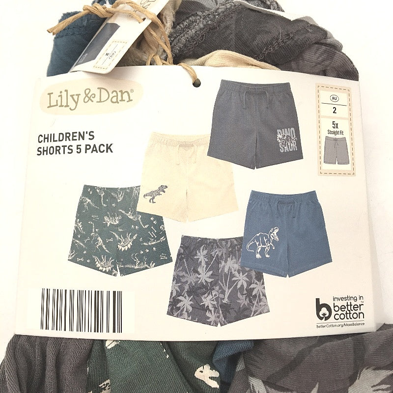 Lily & Dan Twin Pack Infant Knit PJ Set & 5 Pack Cotton Shorts Boys Size 2 NEW