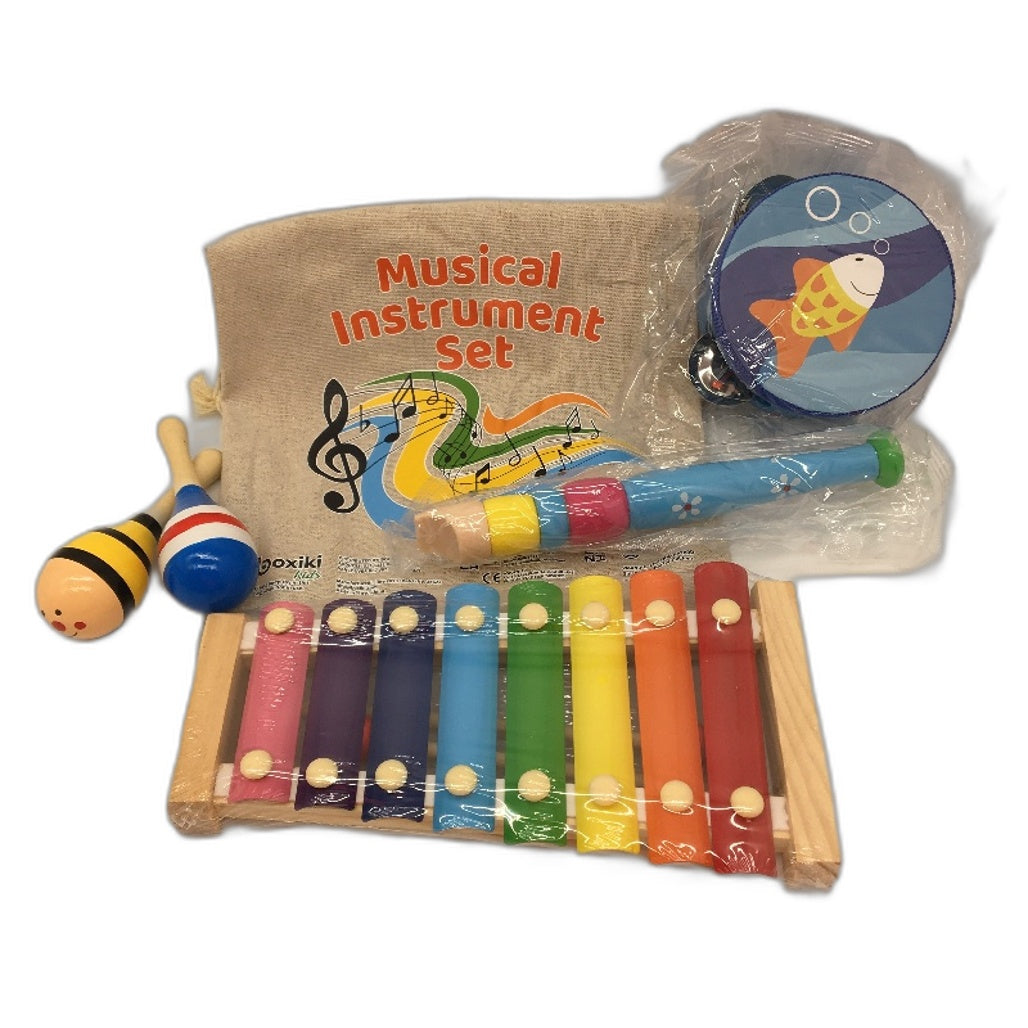 Boxiki 6Piece Kids Timber Fish Musical Instrument Set In Carry Bag NEW