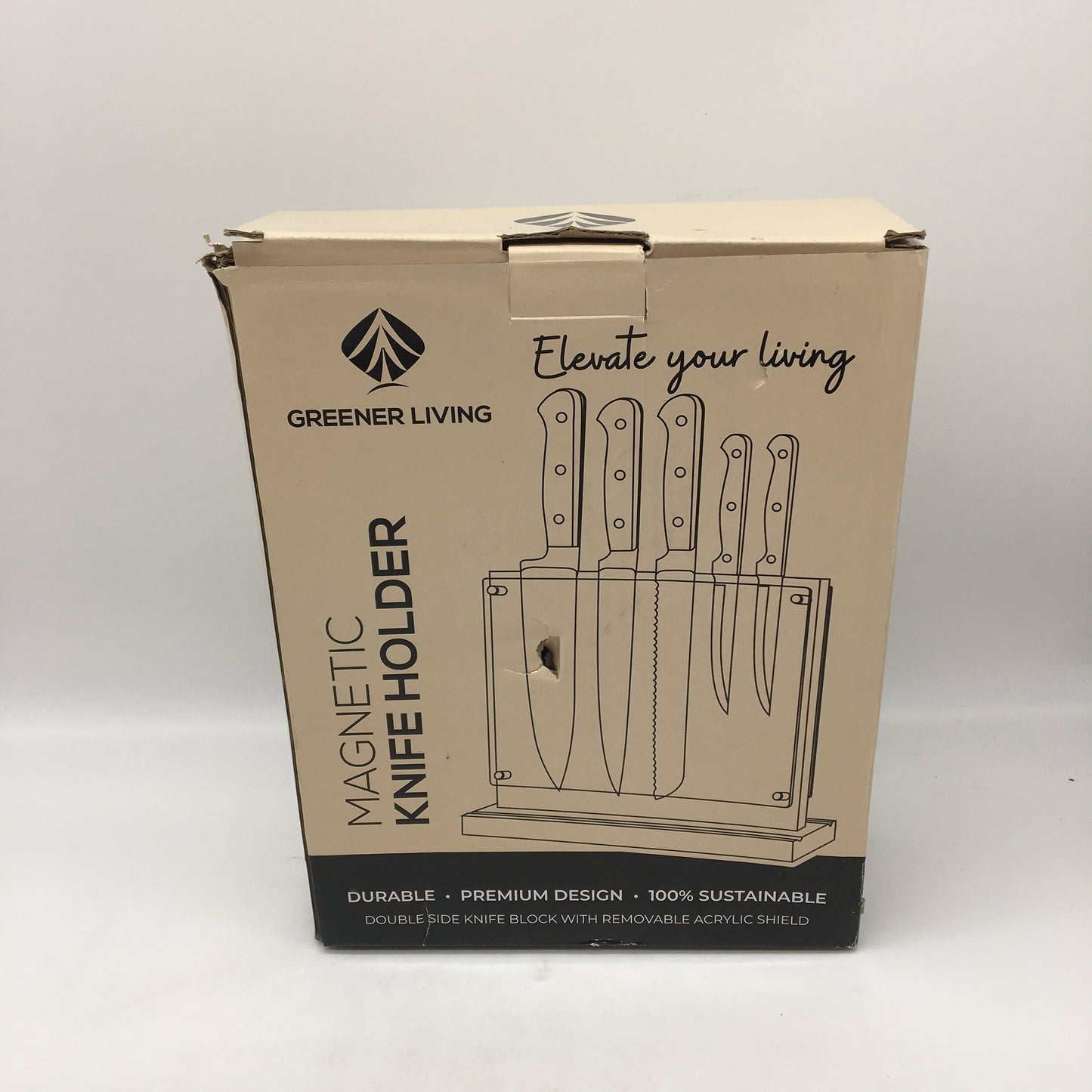 Greener Living Timber Double Knife Block Removable Shield Magnetic Holder NEW