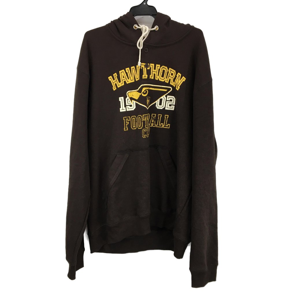 AFL Hawthorn Hawks FC Retro Style Brown Front Pocket Hoodie Mens Size 3XL NEW