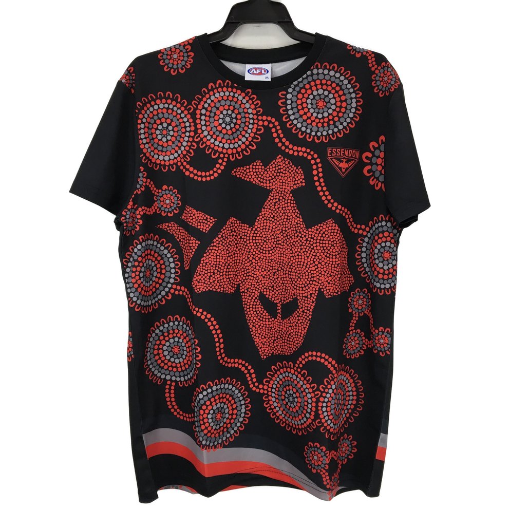 AFL Essendon Bombers Aboriginal Graphic Print Black Tee Mens Size Medium NEW