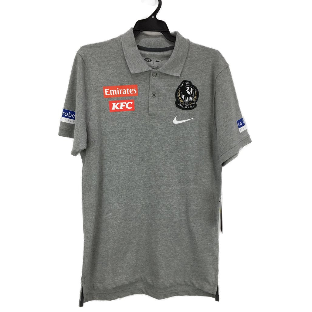 AFL x Nike Collingwood Magpies Grey Marle Polo Shirt Mens Size Small NEW