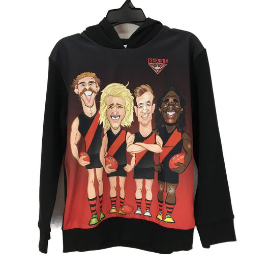 AFL Essendon Bombers Team Cartoon Graphic Black Hoodie Youth Size 10 NEW