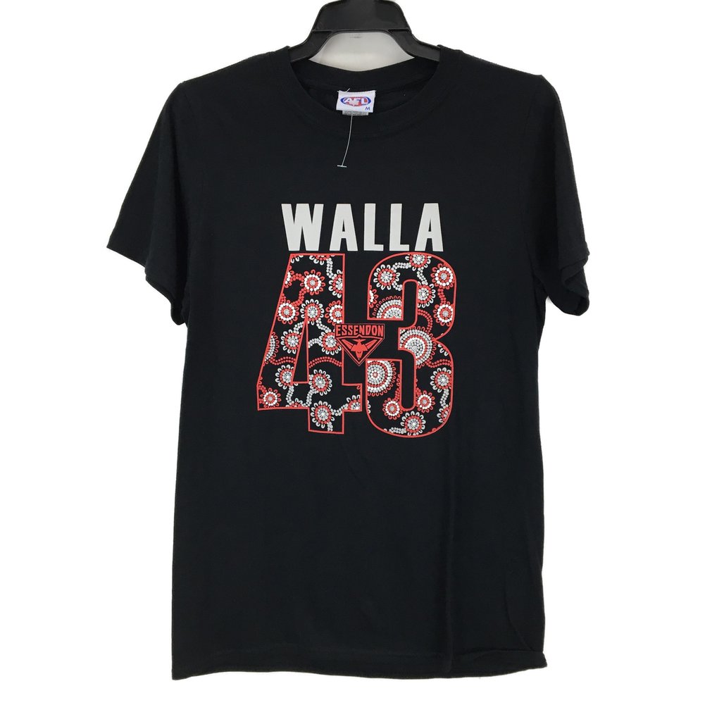 AFL Essendon Bombers #43 Walla Black Graphic Tee Youth Size Medium NEW