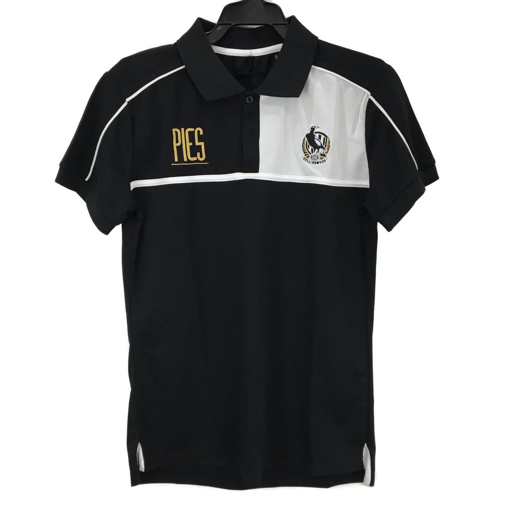 AFL Collingwood Magpies Black Performance Polo Shirt Youth Size AU 10 NEW