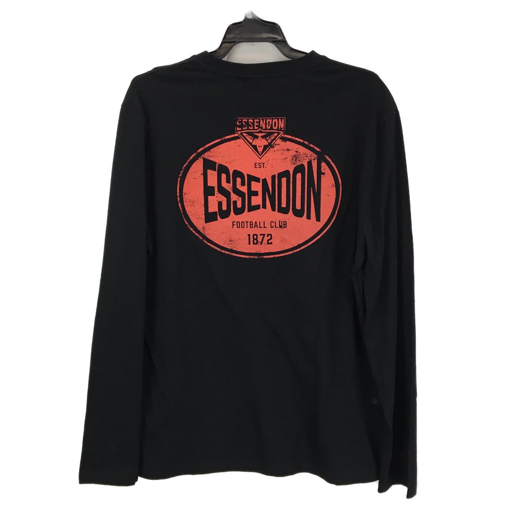 AFL Essendon Bombers FC 1872 Black Graphic Long-Sleeve Tee Youth Sz Medium NEW