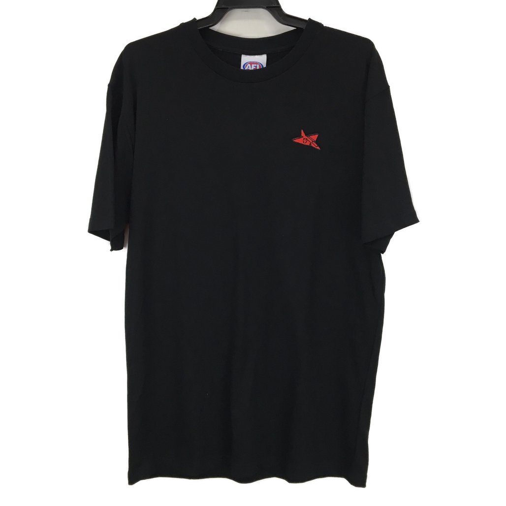 AFL Essendon Bombers Embroidered Logo Black Tee Youth Sz Medium NEW