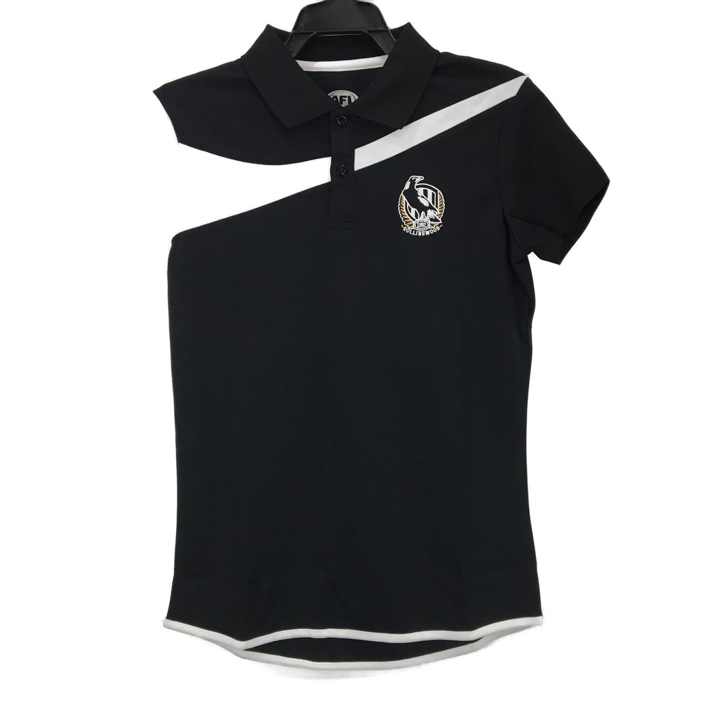 AFL Collingwood Embroidered Magpies Black Premium Polo Ladies Size AU 8 NEW