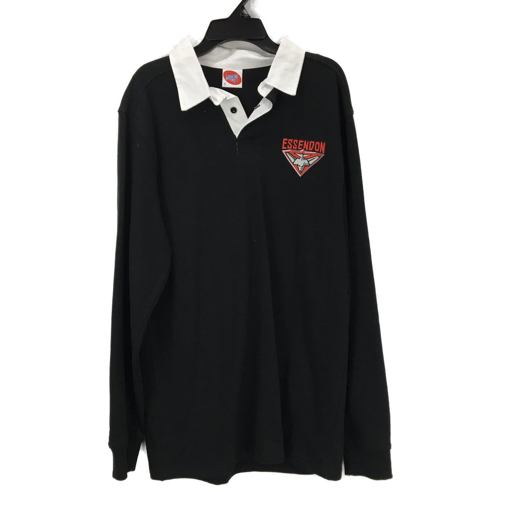 AFL Essendon Bombers Black Long-sleeve Rugby Shirt Mens Size Small NEW