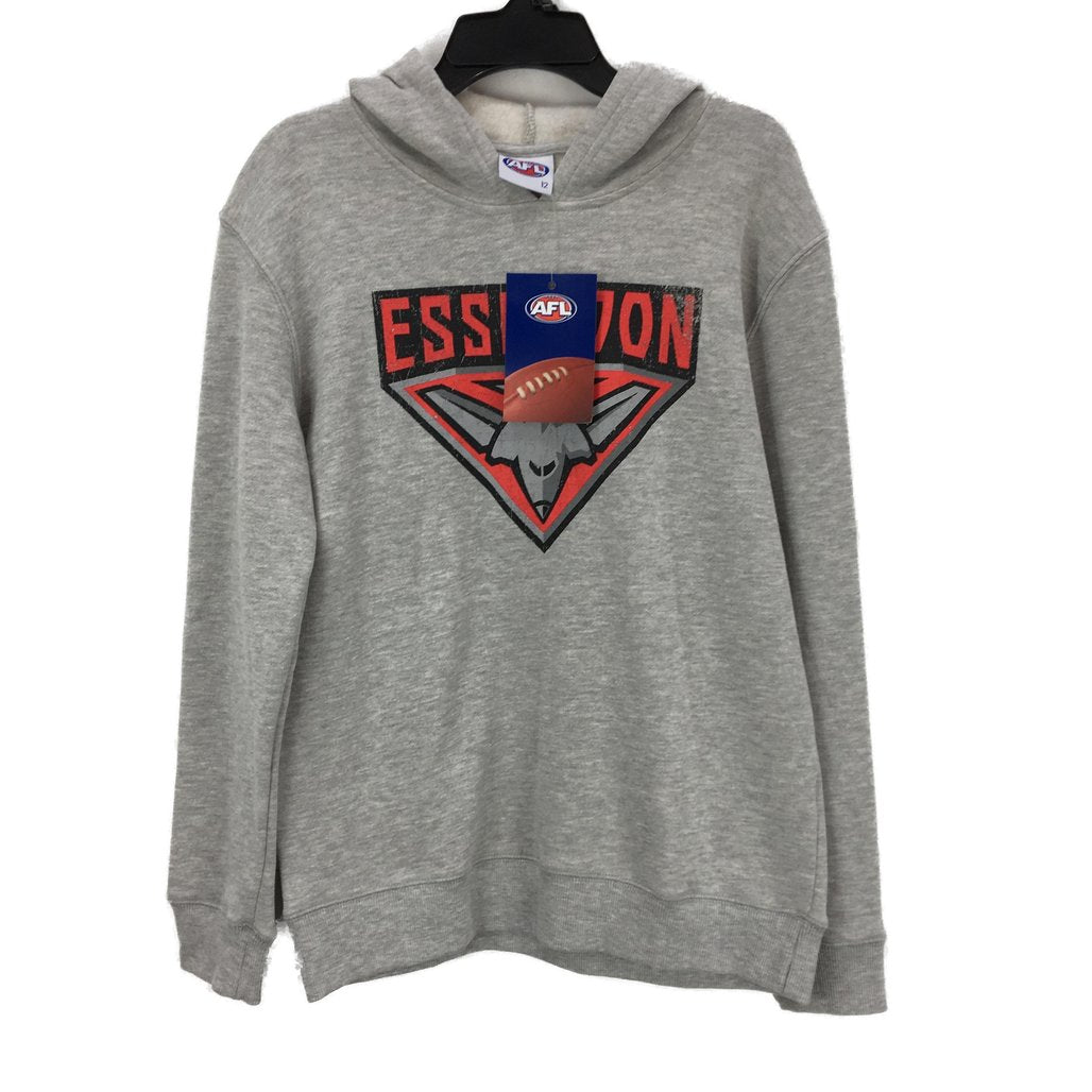 AFL Essendon Bombers Logo Basic Grey Marle Hoodie Ladies Size AU 12 NEW