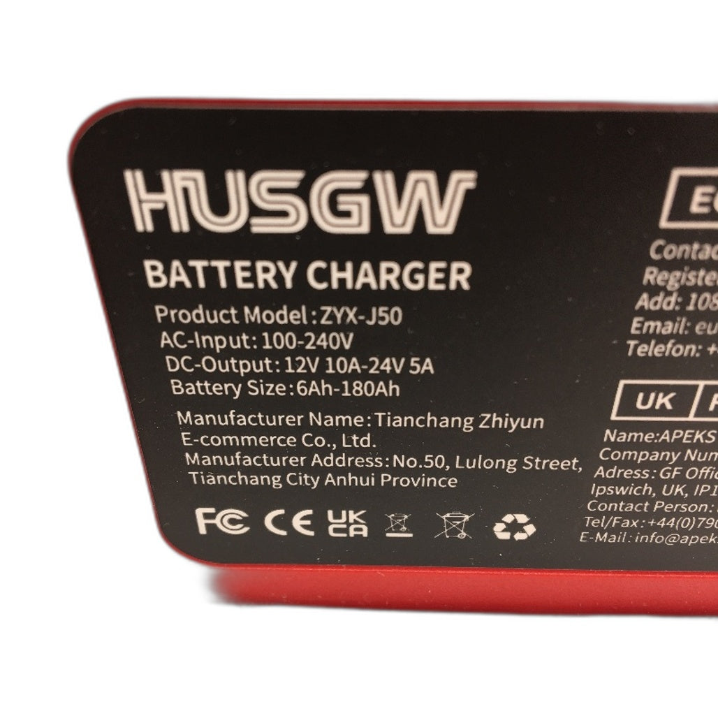 NEW HUSGW Smart 7 Stage 12V 10A-24V 5A Battery Charger for AGM Lead-Acid LiFeP04