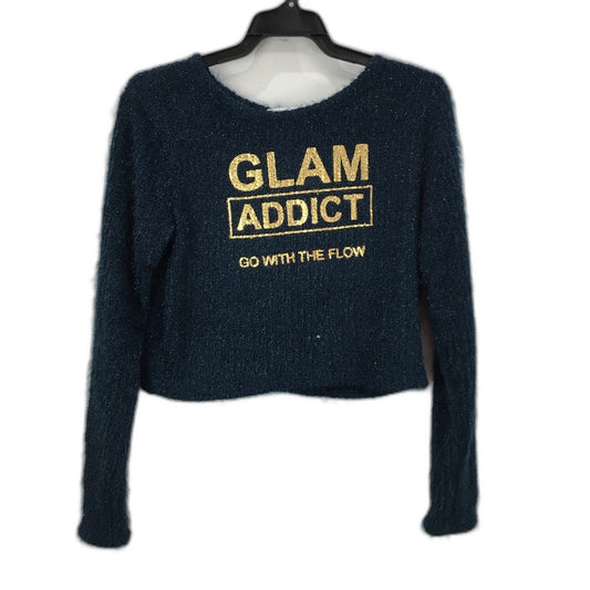 Marlen Cropped Shimmery Navy Blue Graphic Knit Sweater Ladies One Size NEW