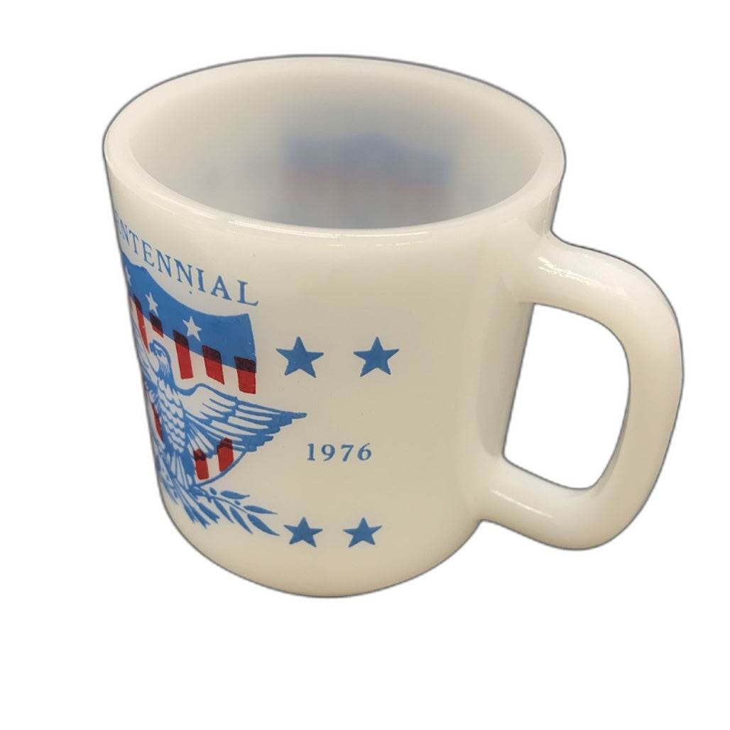 VINTAGE 1976 Glasbake USA Bicentennial 1776 Printed White Milk Glass Coffee Mug