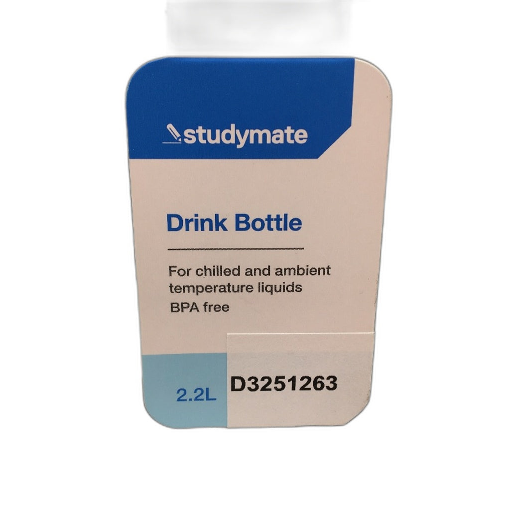 Studymate Grey Charcoal Clear Chug Drink Bottle 2L Capacity BPA Free NEW