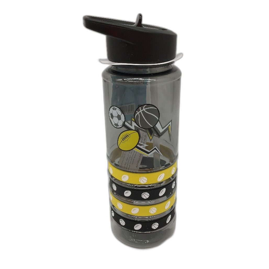 Sleek Studymate Clear Sport Bottle - Black Lid & Removable Silicone Bands New