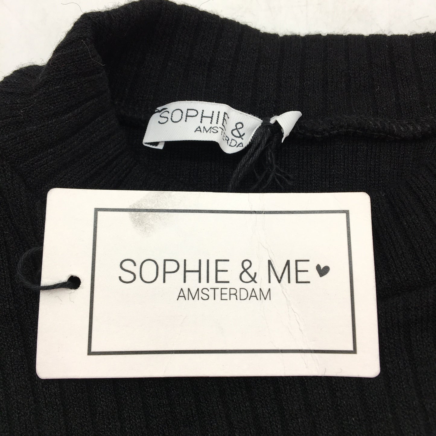 Sophie&Me Stylish Black Ribbed Knit Top - High Neck Ladies' M-L Viscose