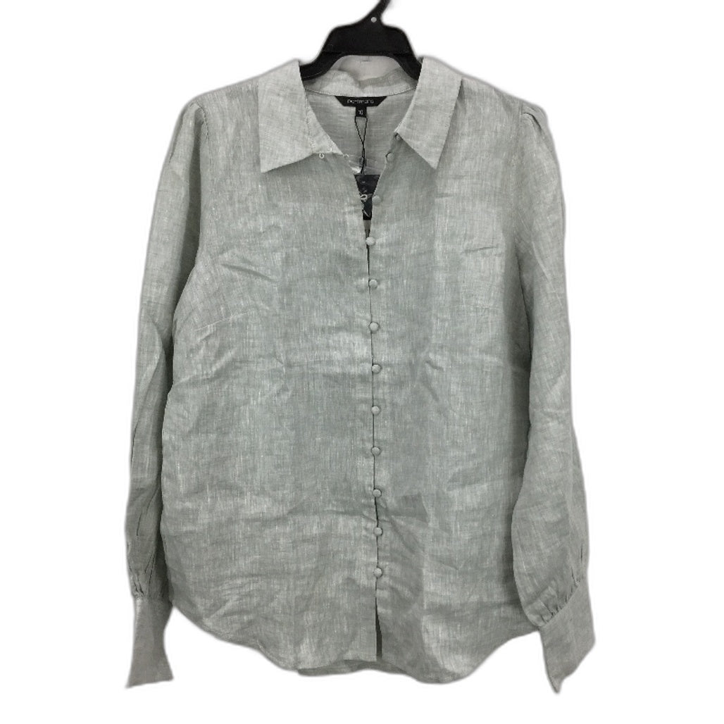Portmans Collared Light Green Linen Long Sleeve Top Ladies Size AU 10 NEW