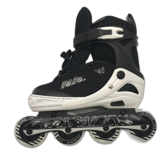 Papaison 4 Size Adjustable Black & White Inline Skates Youth Size UK 0-3 NEW