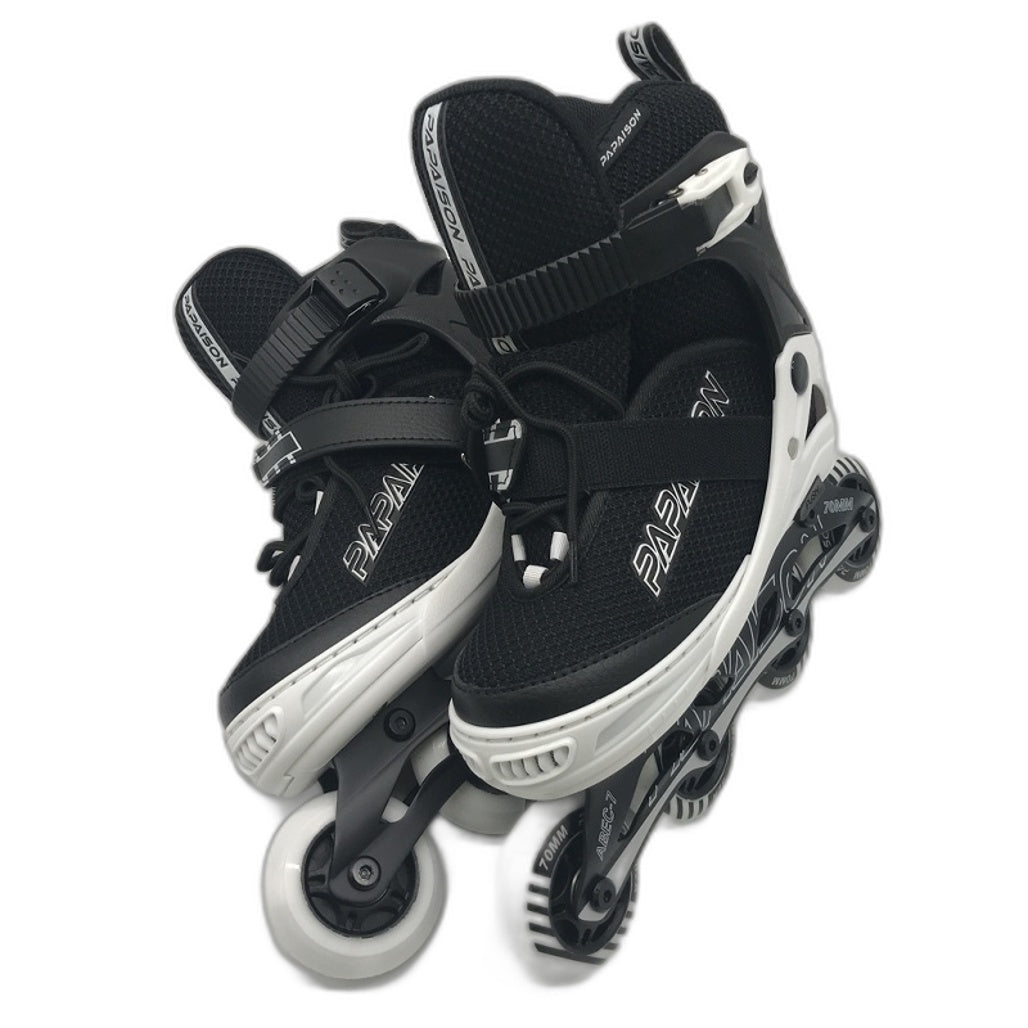 Papaison 4 Size Adjustable Black & White Inline Skates Youth Size UK 0-3 NEW