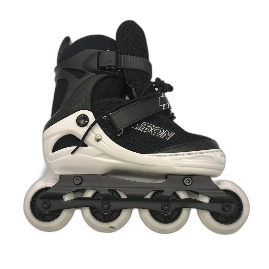 Papaison 4 Size Adjustable Black & White Inline Skates Youth Size UK 0-3 NEW