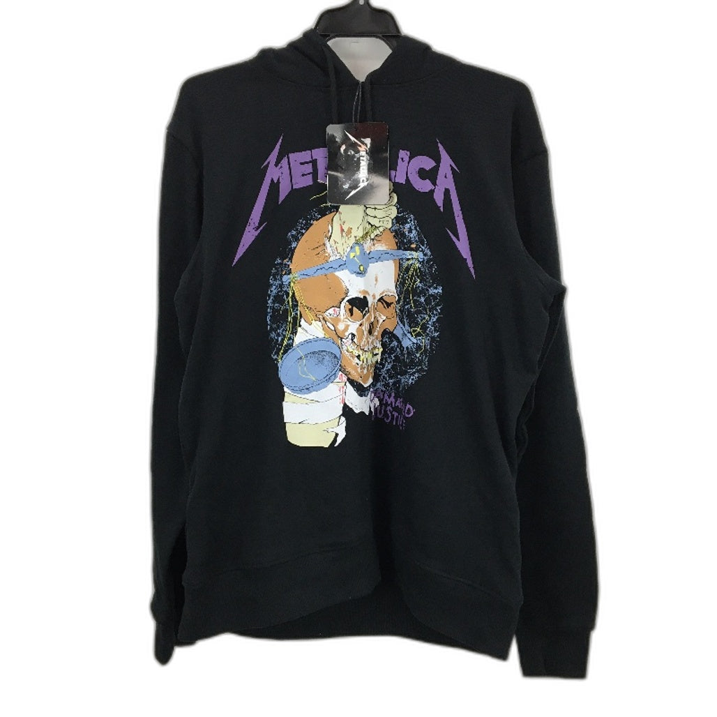 Metallica Printed Damaged Justice Black Hooded Jumper Mens