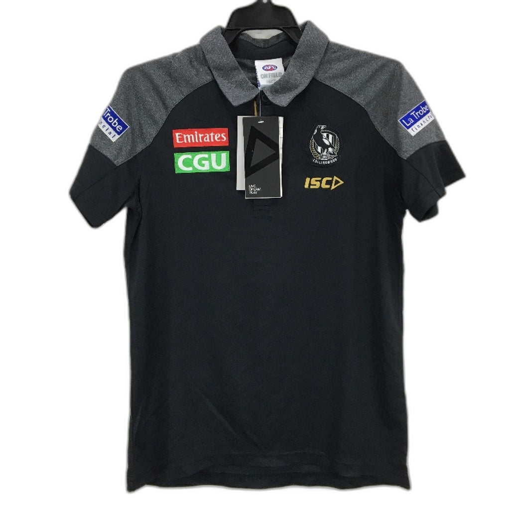 AFL Onfield Collingwood Black And Dark Marle Womens Media Sports Polo Sz 10 NEW