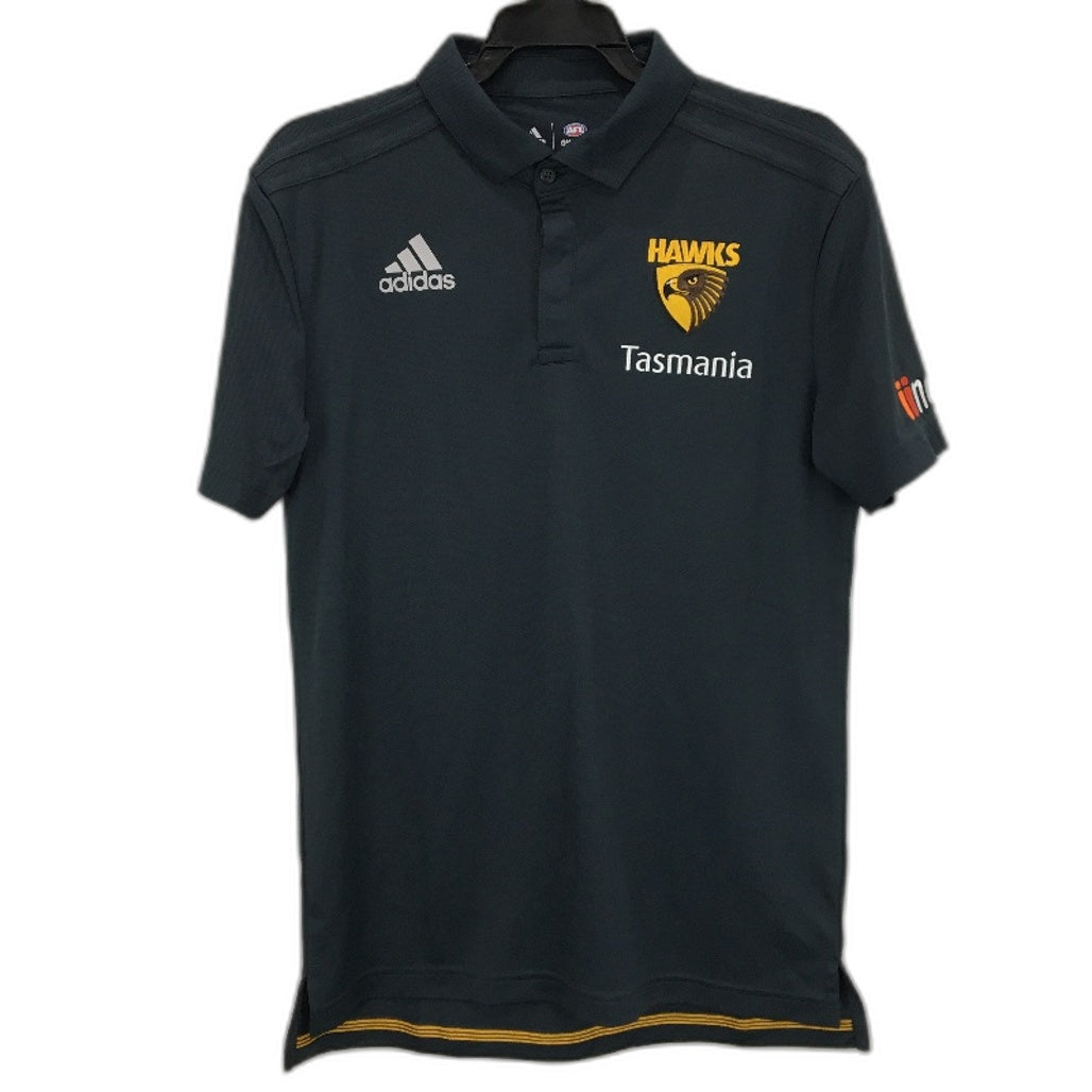 Adidas Hawks Tasmania AFL Onfield Hawthorn FC Charcoal Polo Top Mens NEW