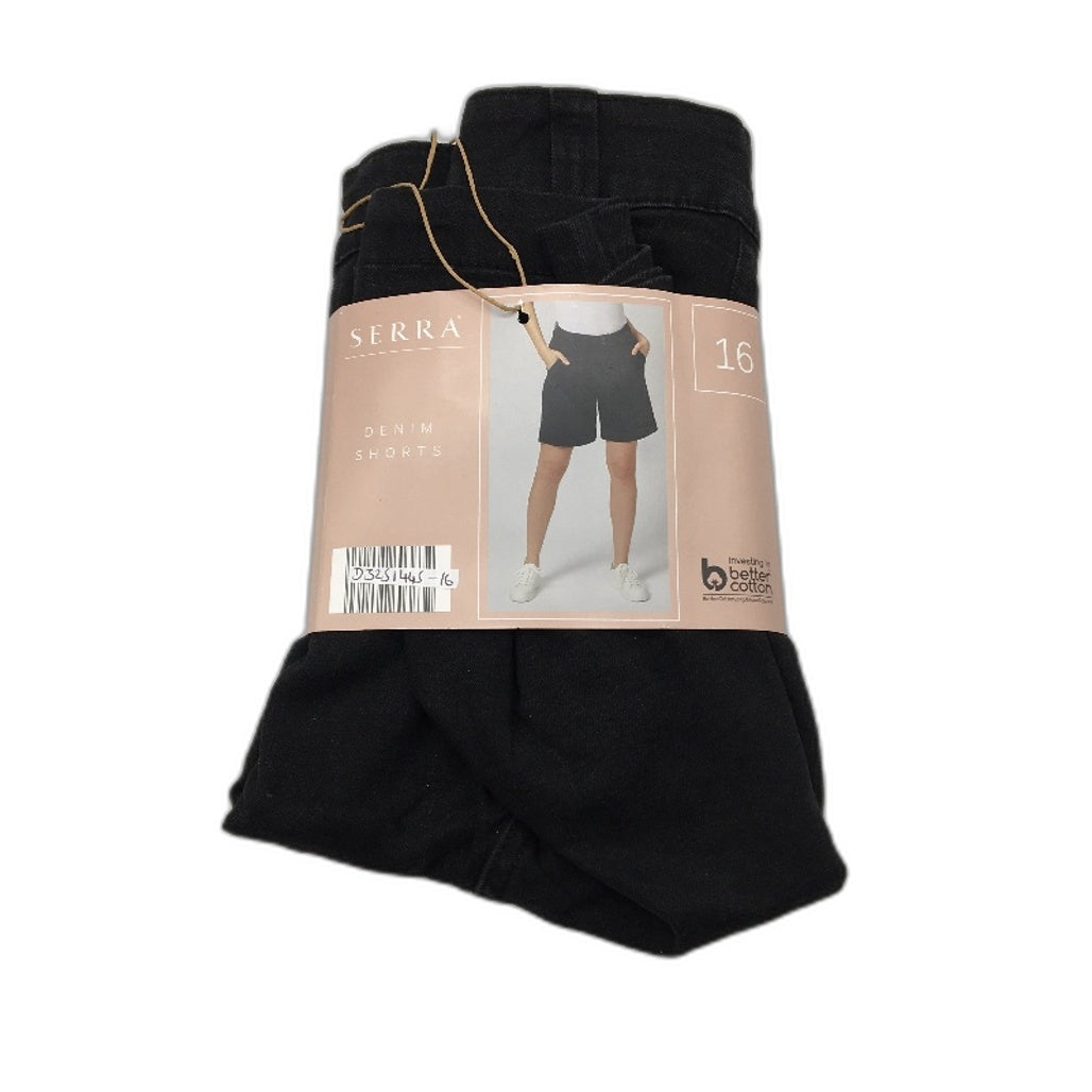 Vintage Serra Button Up Shorts - Black Cotton Blend Denim Ladies Style Pack