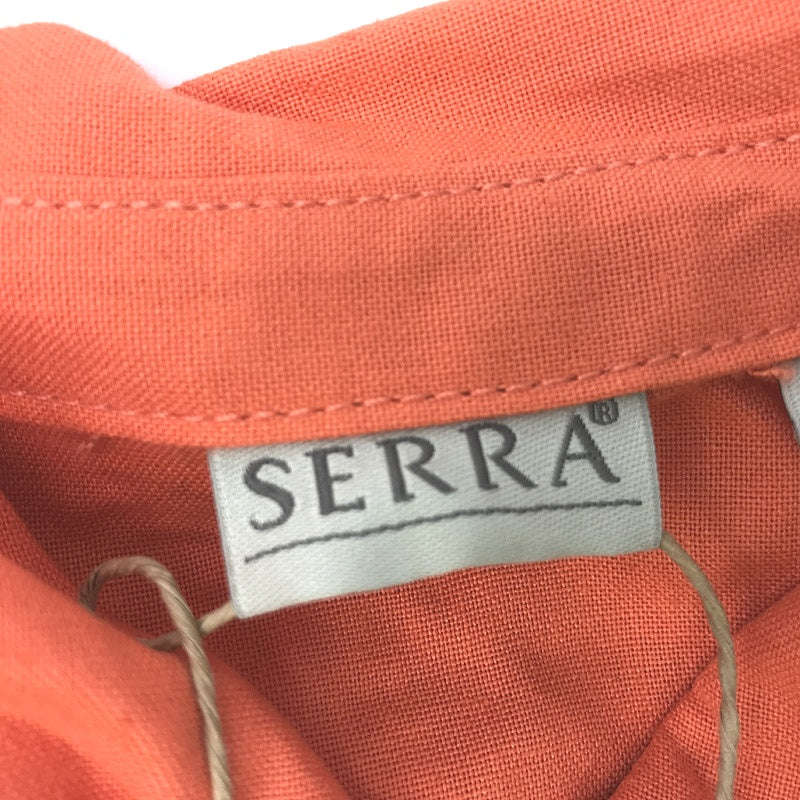 Elegant Serra Light Coral Linen Blend Cuff Sleeve Blouse - Women's Cool Size 8