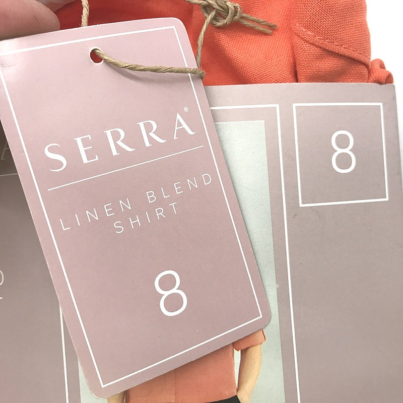 Elegant Serra Light Coral Linen Blend Cuff Sleeve Blouse - Women's Cool Size 8