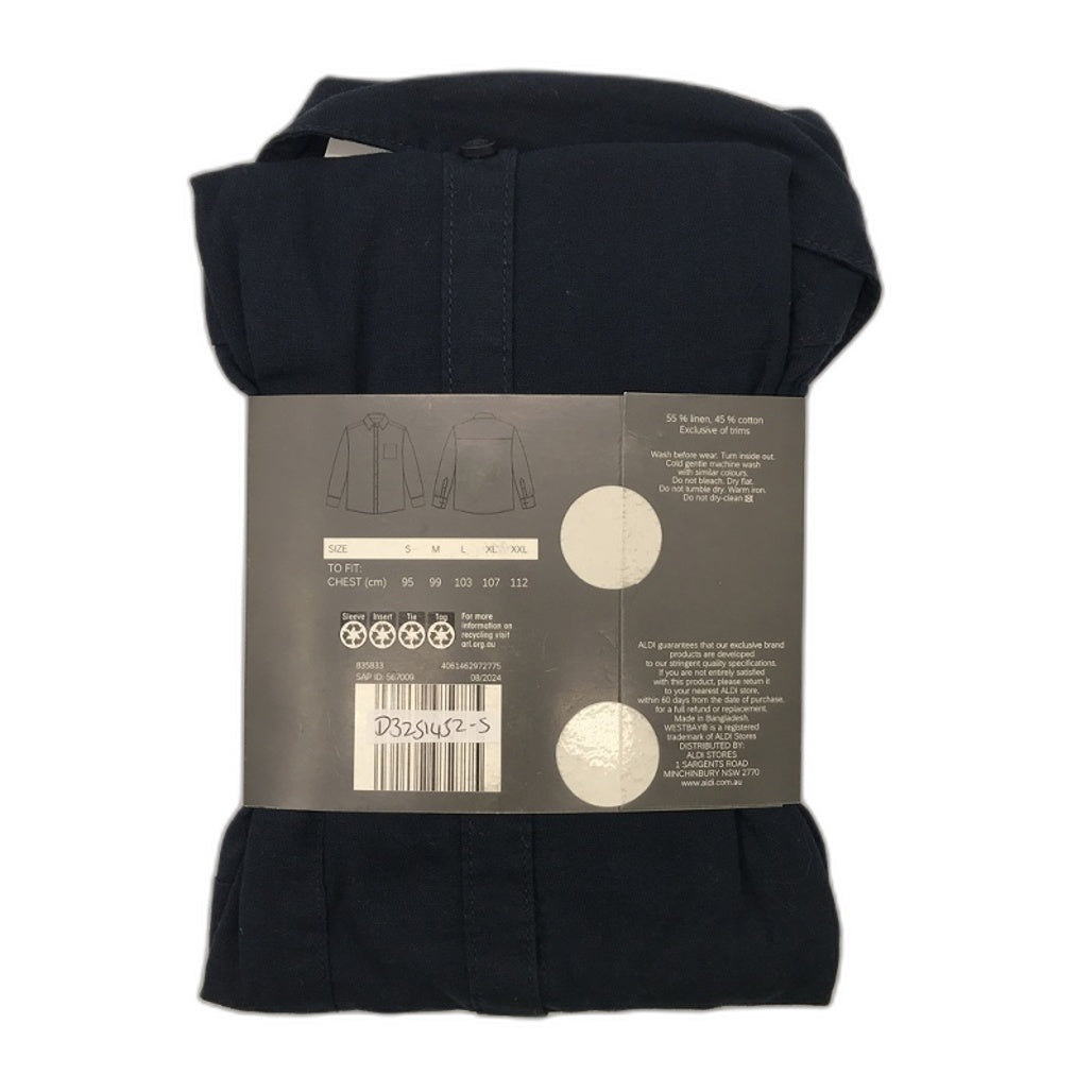 Westbay Light And Cool Linen Blend Navy Blue Long Sleeve Shirt Mens NEW