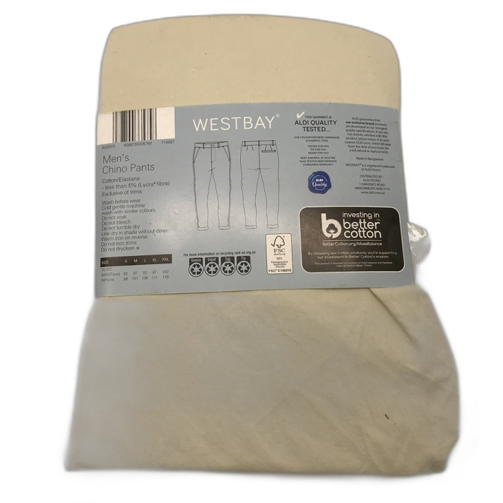 Westbay Cream Beige Full Length Chino Pants Zip-Up Closure Mens NEW