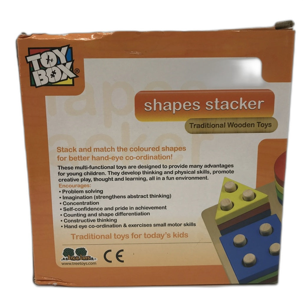 Toy Box Wooden Shapes Stacker Traditional Wood Toy Stacking Game 18 Months & Up