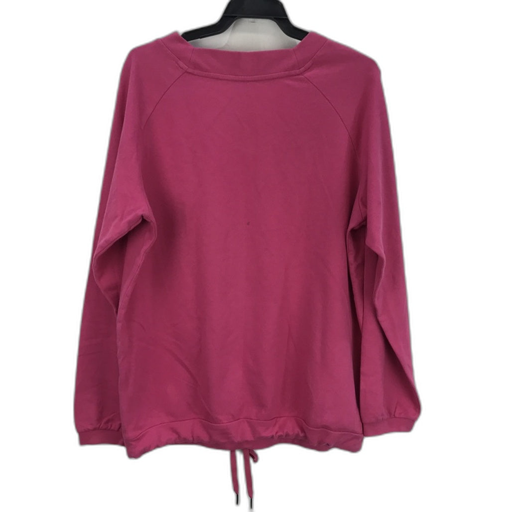 Chic Pink Puma V-Neck Sweatshirt - Tie Front Hoodie with Pouch for Women UK 14