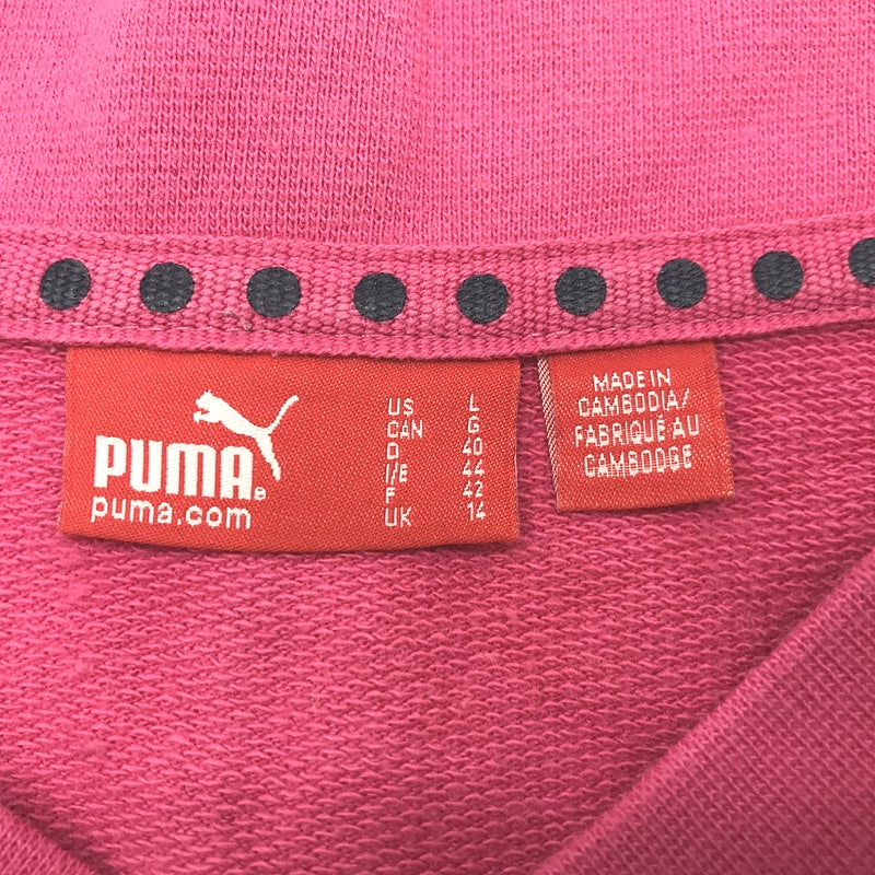 Chic Pink Puma V-Neck Sweatshirt - Tie Front Hoodie with Pouch for Women UK 14