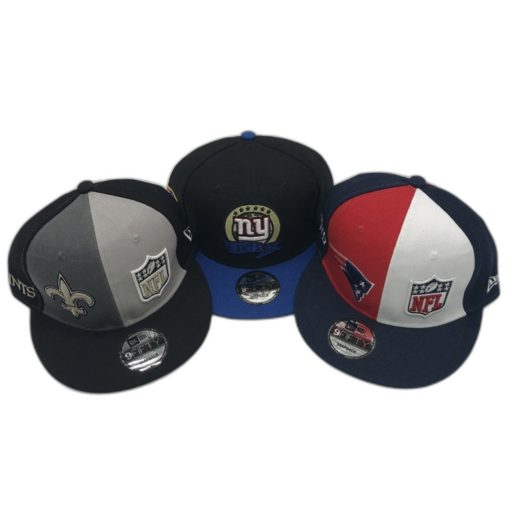 3 Pack NFL Multicoloured Flat Peak Caps Patriots, Giants & Saints Adjustable NEW