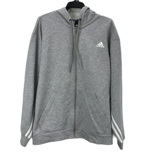 Adidas Grey Marle&White 3 Stripes Zip-Up Hooded Jacket Mens Size Large Preowned