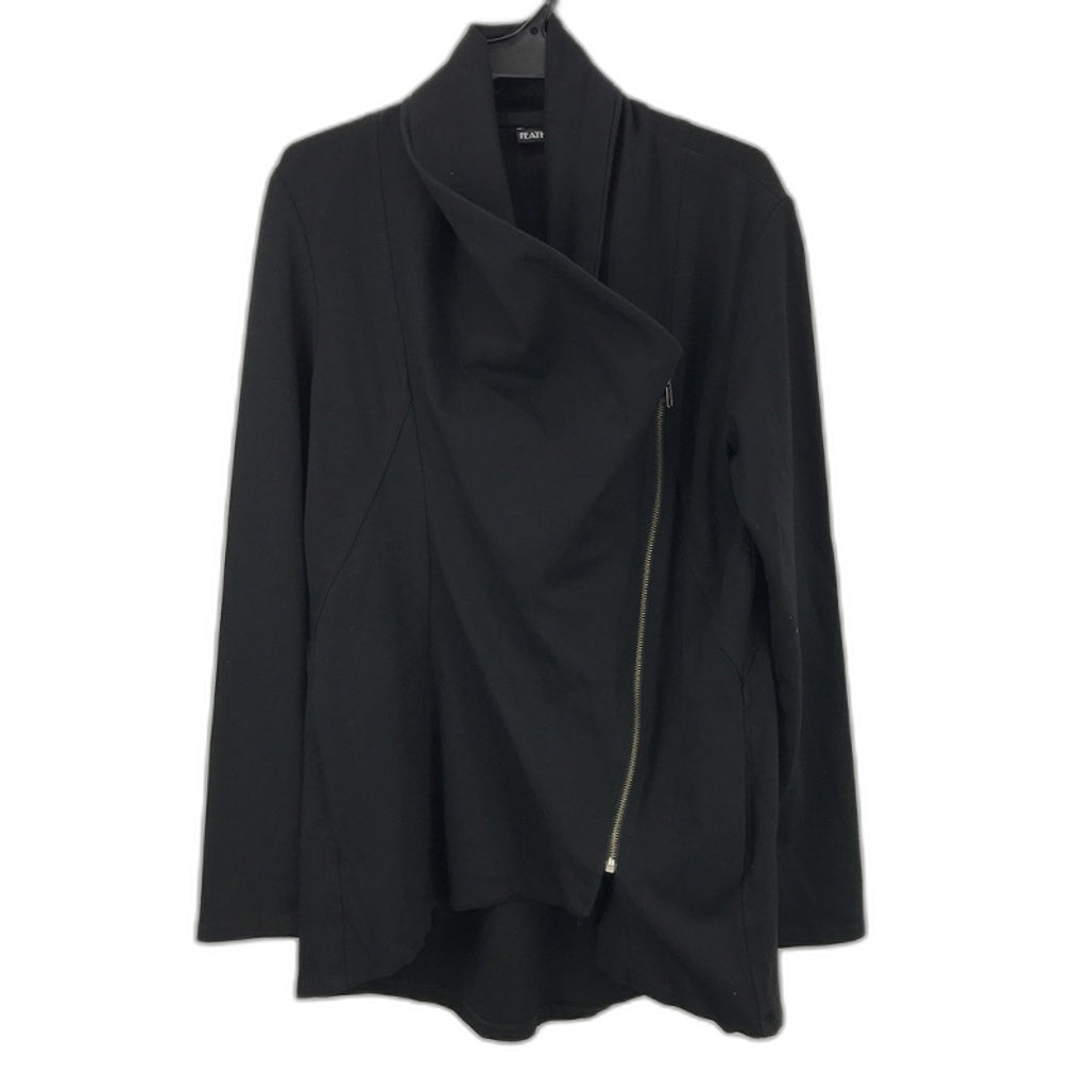 Chic Feathers Black Flowy Zip Coat-Like Jacket - Ladies Large Size Trendy