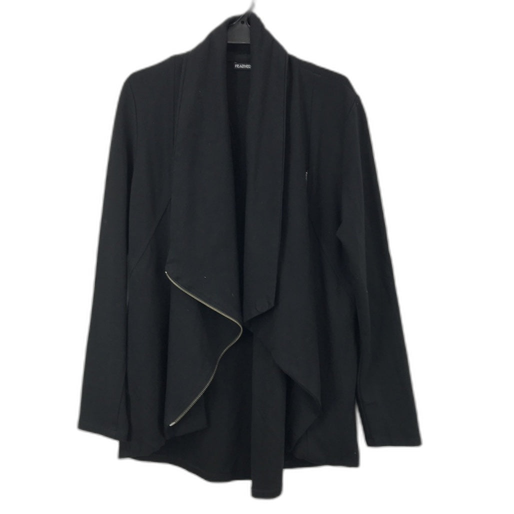 Chic Feathers Black Flowy Zip Coat-Like Jacket - Ladies Large Size Trendy