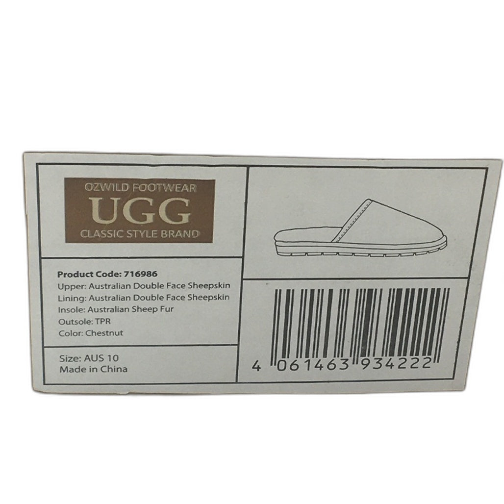 UGG Australian Double Face Sheepskin Chestnut Scuff Slippers Mens Size AU 10 NEW