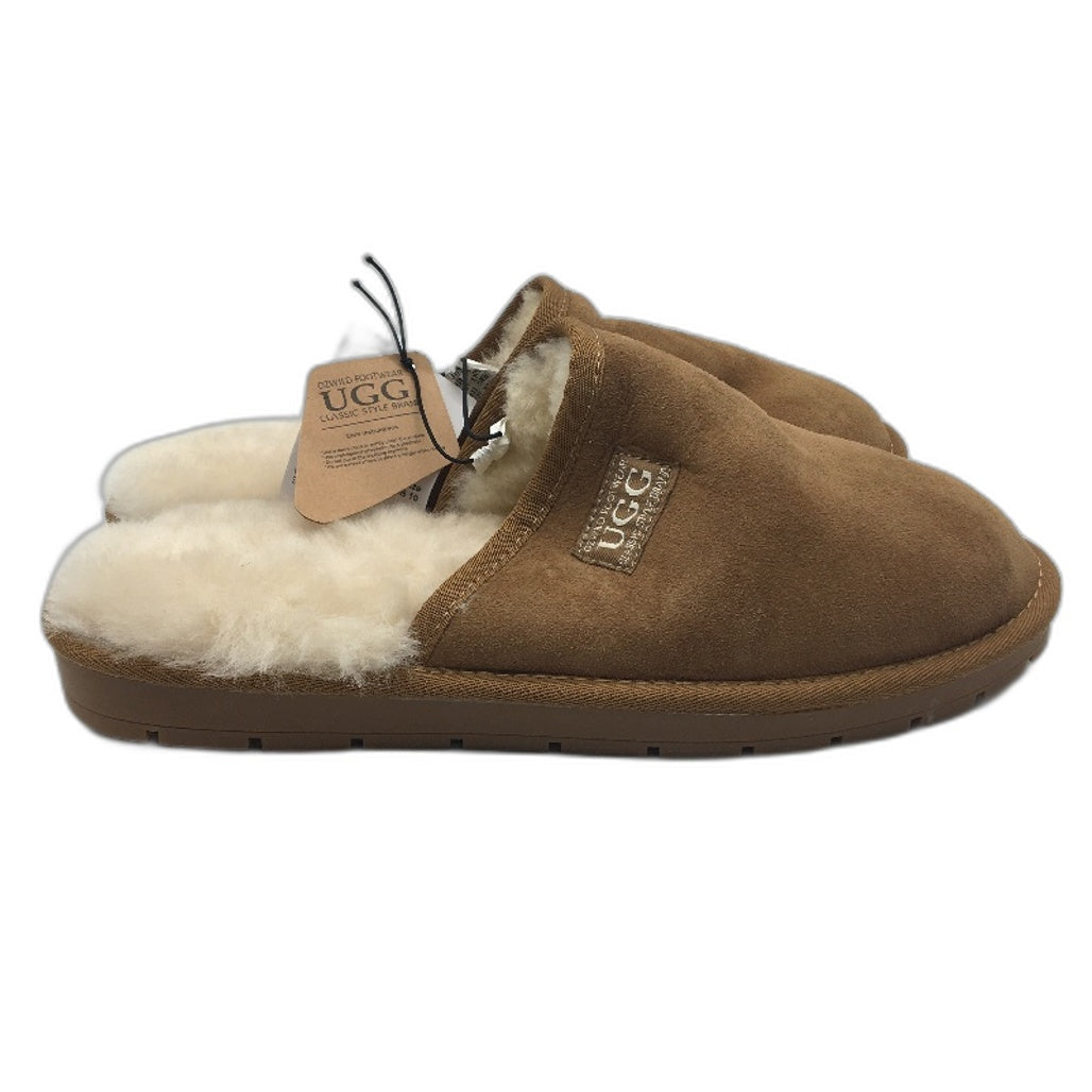 UGG Australian Double Face Sheepskin Chestnut Scuff Slippers Mens Size AU 10 NEW