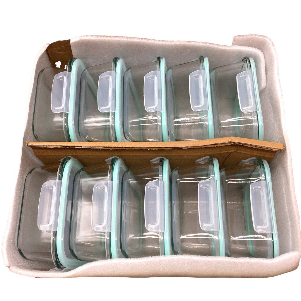 Feshory 10pc 1040mL Microwaveable Clear Glass Food Storage Containers NEW