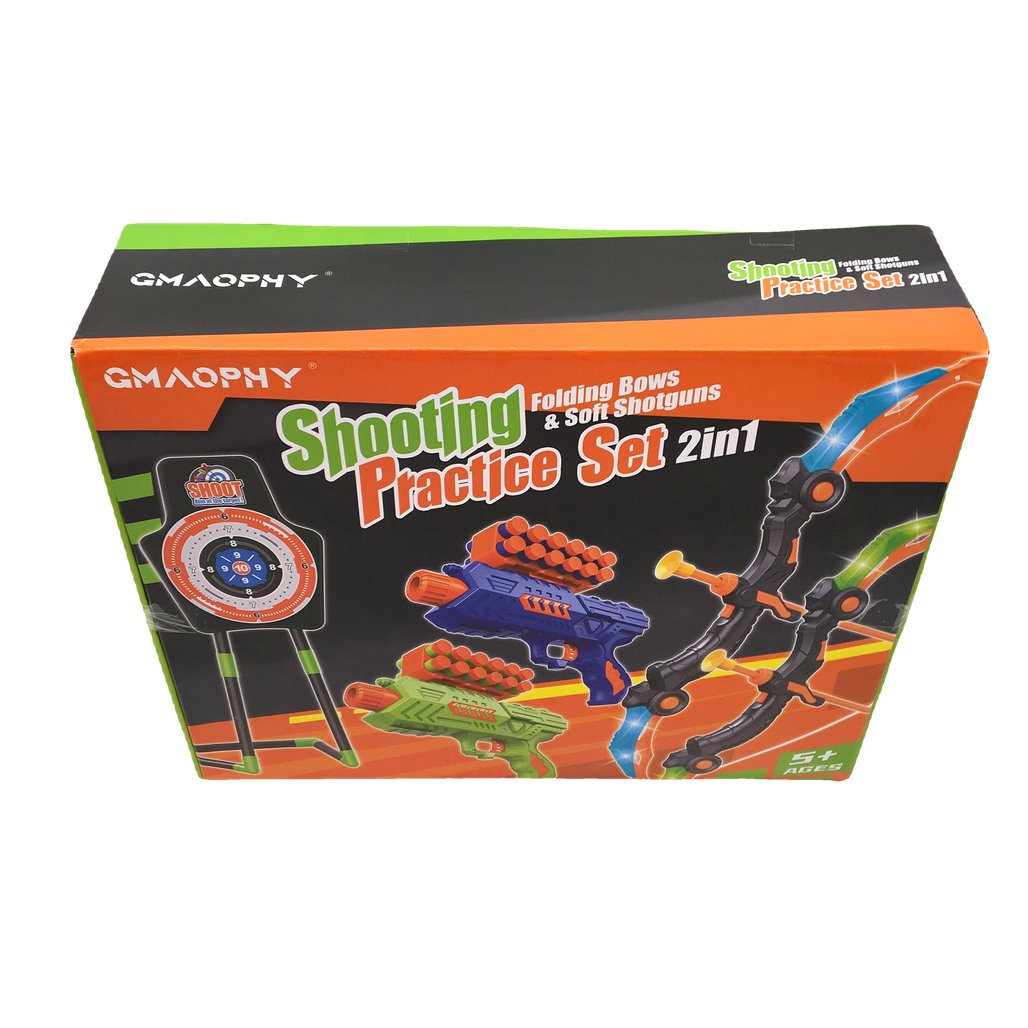 Gmaophy 2-in-1 Folding Bows & Soft Shotguns Shooting Practice Set Ages 5&Up DEMO