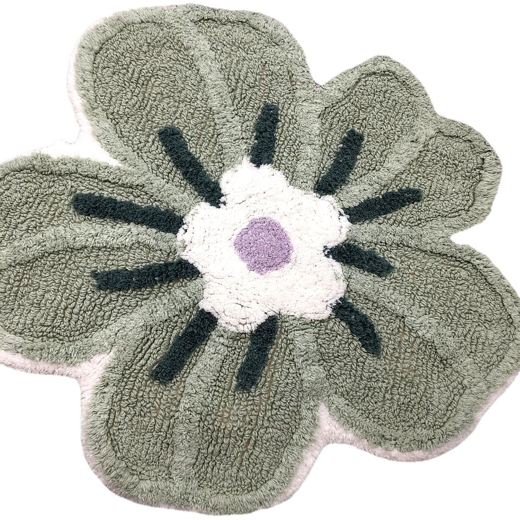 2 Pack 60x90cm Two Violet & Green Flower Cotton Bath Mats NEW