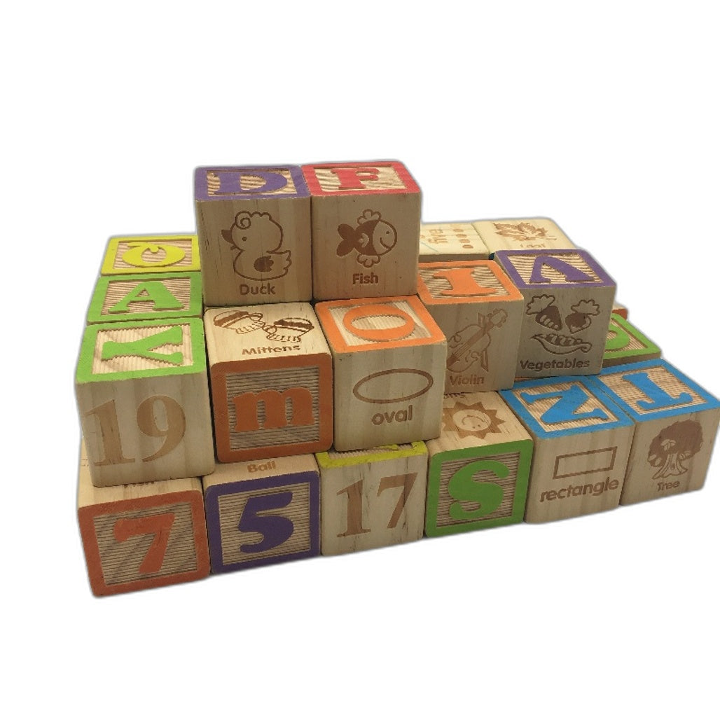 Wooden Learning Blocks Educational Playing Cubes Letters Numbers & Items