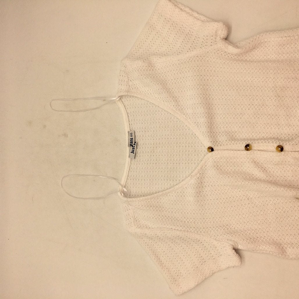 Just Jeans White Button Up Knit Short Sleeve Shirt Tie Bottom Ladies Size XXS